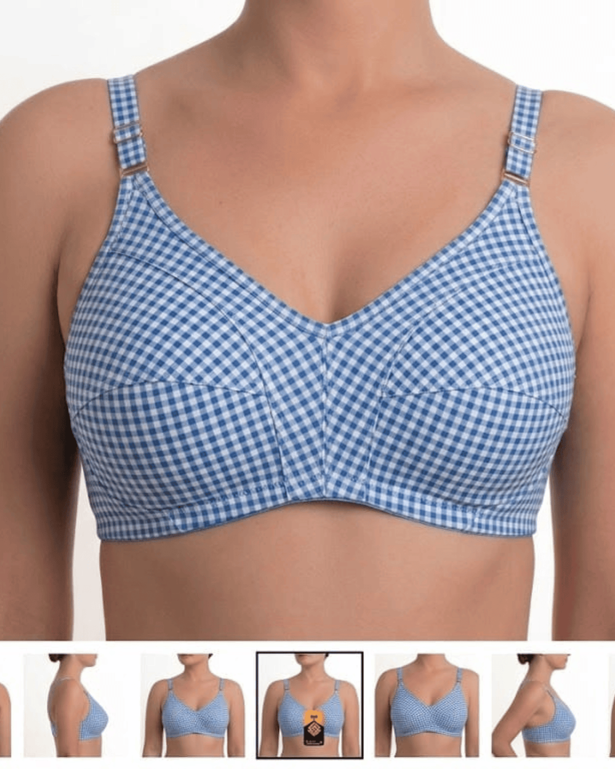 Blue Checkered Comfort Bra more color available